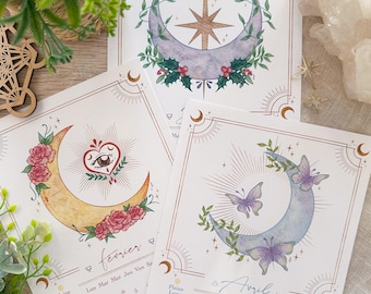 Calendrier Lunarium 2026 | Calendrier astrologique | Aquarelle lune | Calendrier lunaire | Calendrier mural | Art mural