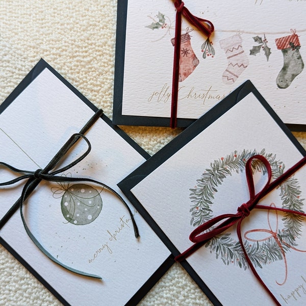 Multipack Christmas Cards  | Hand Illustrated Watercolour | Luxury Christmas Cards | 1 Design | 6 A6 cards & Envelopes