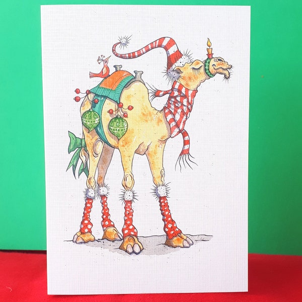 Camel Christmas Card, Fun Charity card, Macmillan Cancer card, Happy Holidays, Funny Original card, Matching Card with Present Tag