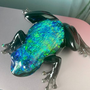 Handmade Black Opal Effect Resin Frog
