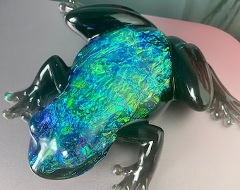 Handmade Black Opal Effect Resin Frog