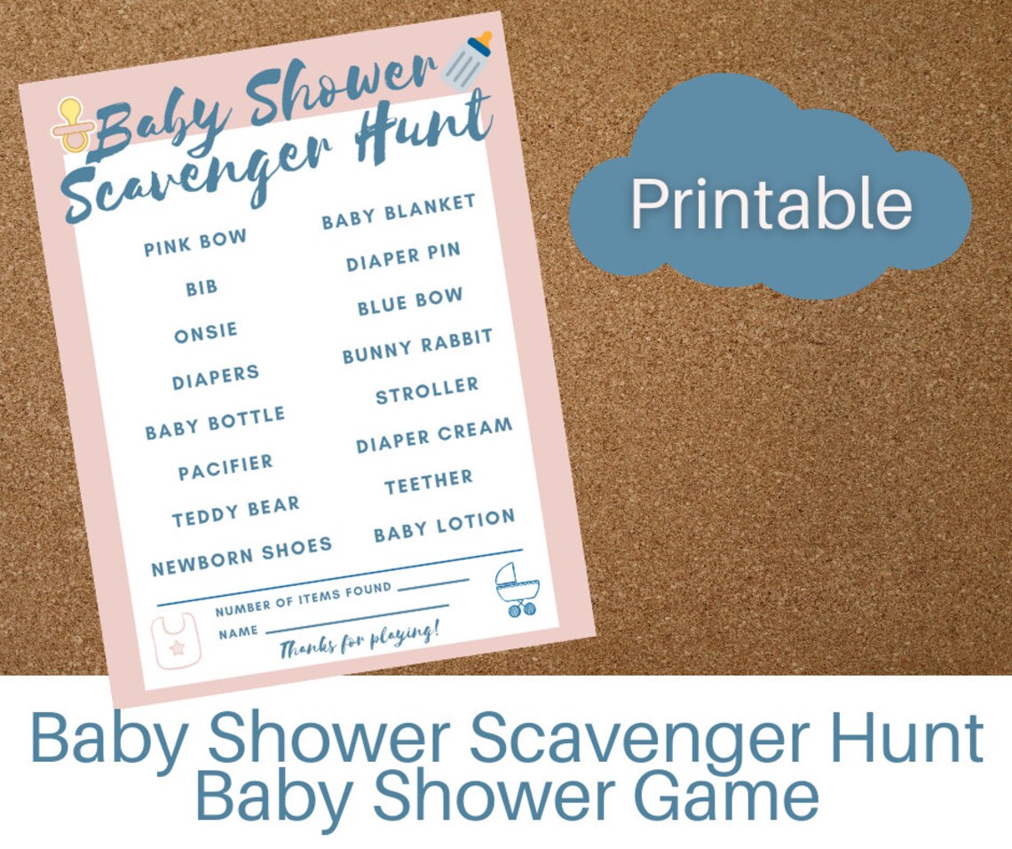 Baby Shower Scavenger Hunt Baby Shower Games Printable Etsy