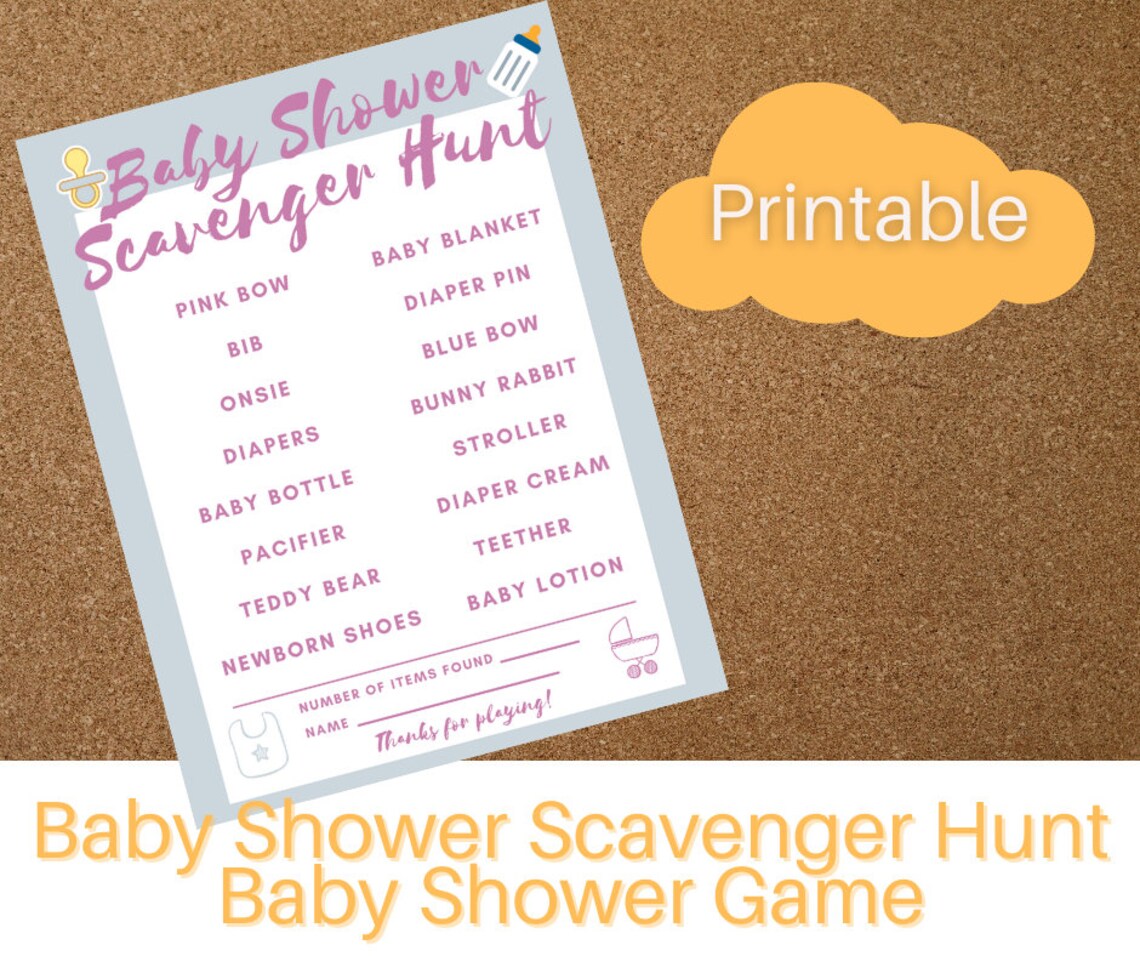Baby Shower Scavenger Hunt Baby Shower Games Printable | Etsy