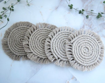 round macrame coaster set // macrame mug rug plant rug | fabric coffee coaster | boho mug holder | housewarming gift | ecofriendly gift idea