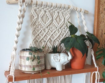 Wall Hanging Macrame Shelf | Macrame Hanging Shelf, Oak Shelf Hanger, Macrame Wall Shelf, Plant Shelf, Rope Shelf, Driftwood Wall Hanging