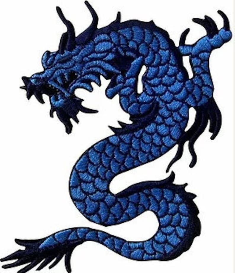Blue Dragon Embroidered Patch / Badge IRON ON Size: 9 x 7.6 image 1