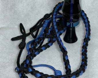 Hand Crafted Acrylic Duck Call (Thin Blue Line) w/ Matching Lanyard