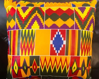 Housse d’oreiller en tissu imprimé africain (Kente)