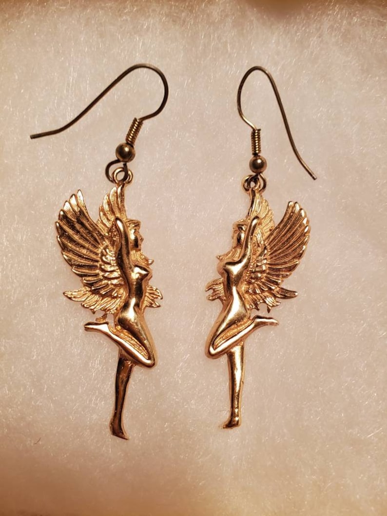 Sterling Sliver Vermeil winged DancerFairyValkyrie Dangle Earrings