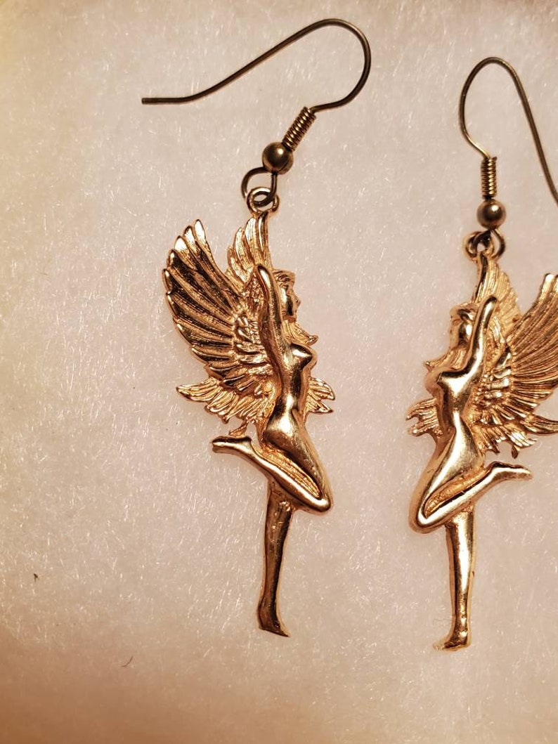 Sterling Sliver Vermeil winged DancerFairyValkyrie Dangle Earrings