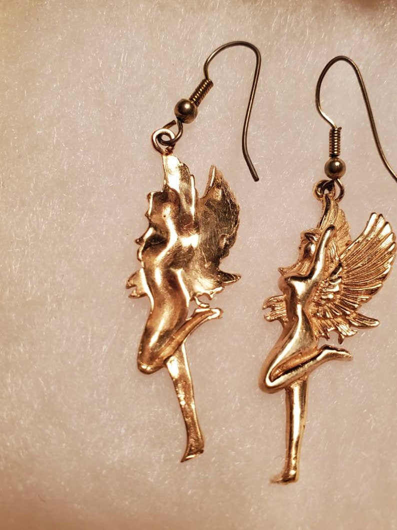 Sterling Sliver Vermeil winged DancerFairyValkyrie Dangle Earrings