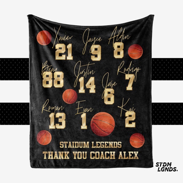 Coach Signature Basketball, heart softball and Baseball personalized. 3 sizes: 30x40, 50x60, 60x 80. Get a measuring tape for blanket size.