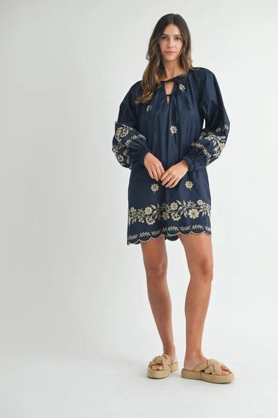 Tiska New York Embroidered Long Sleeve Peasant Mini Dress - Etsy