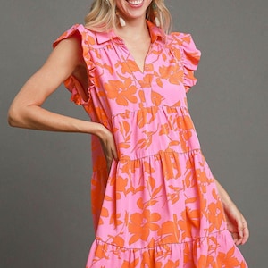 Full Size Floral Print Ruffle Cap Sleeve Tiered Dress Plus Size