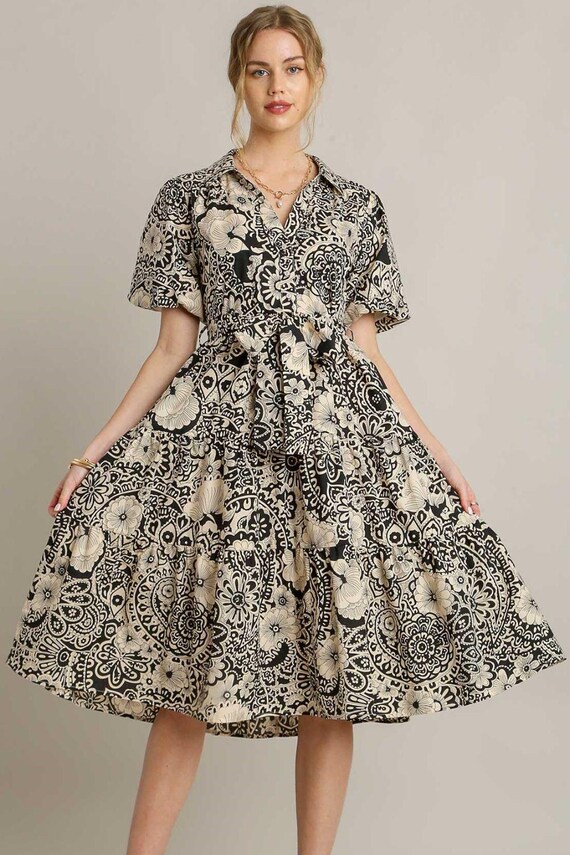 Full Size Mixed Print A-line Tiered Midi Dress Plus Size - Etsy