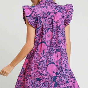Full Size Printed Ruffle Cap Sleeve Babydoll Dress Plus Size