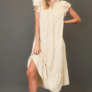 Umgee Full Size Tiered Floral Burnout Ruffle Sleeve Midi Dress Plus Size
