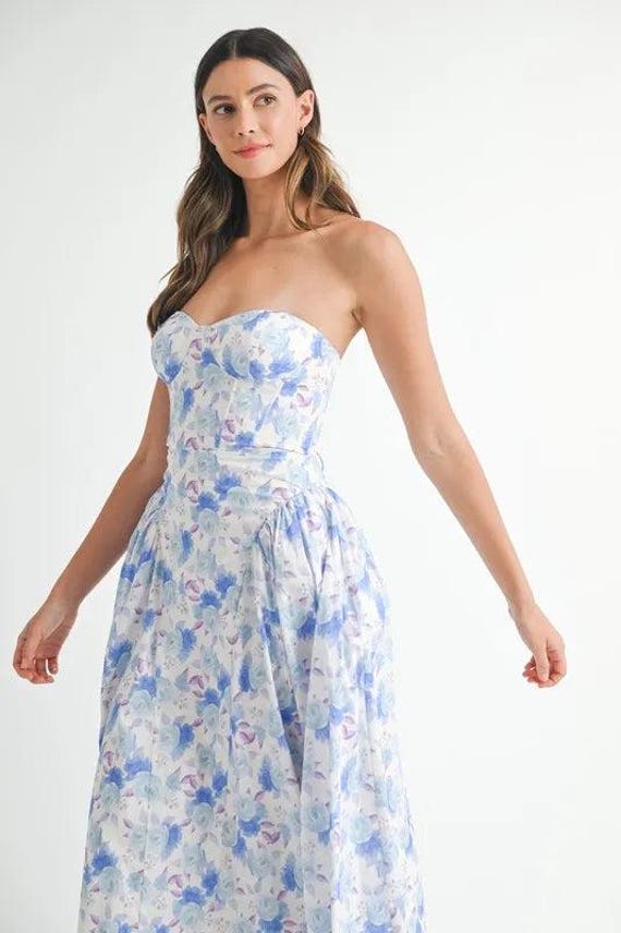 MABLE Sweetheart Neckline Floral Printed Midi Dress - Etsy MABLE Sweetheart Neckline Floral Printed Midi Dress - Etsy