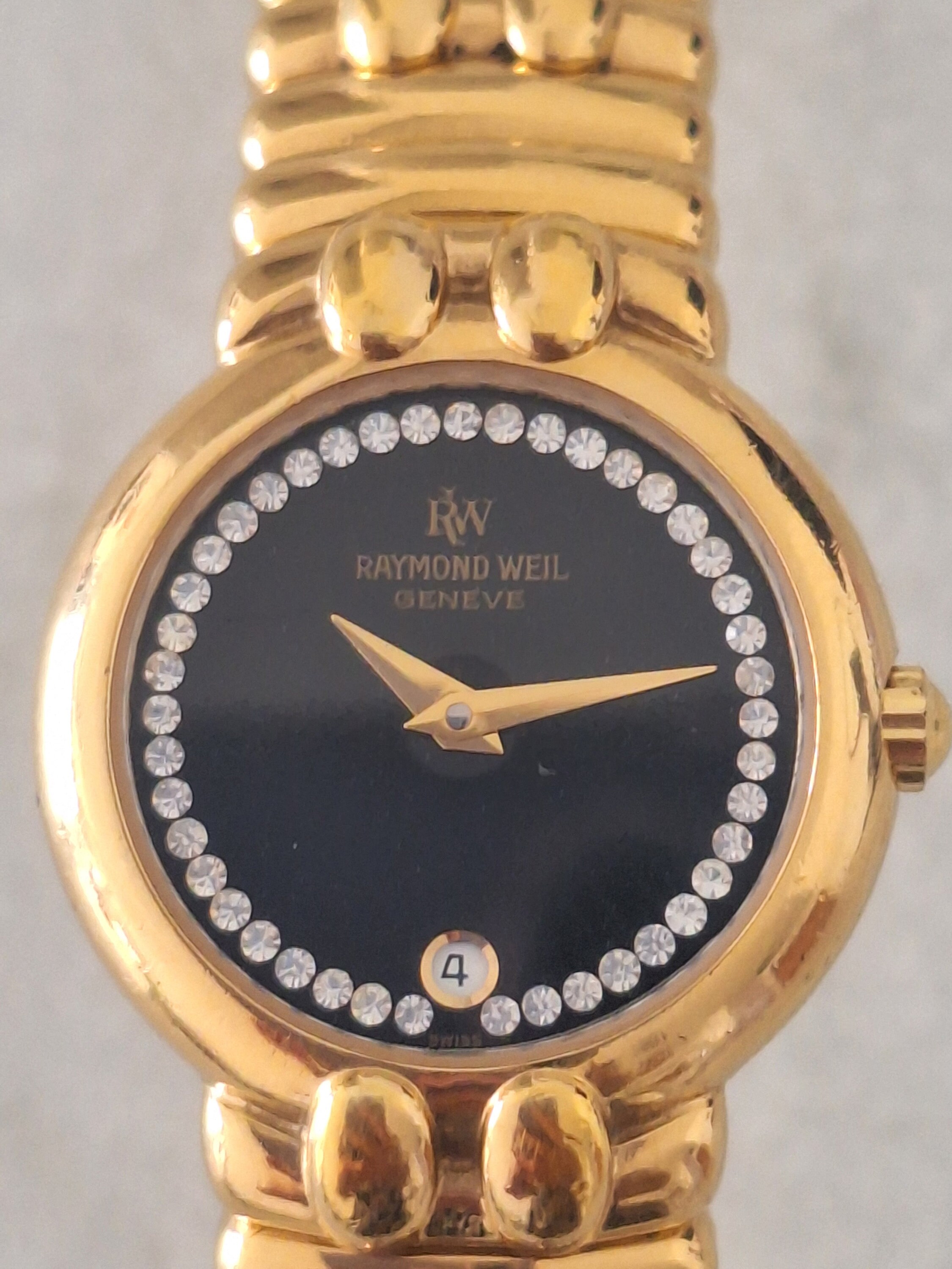 【新品未開封・送料無料】 Plated Gold 18k Weil Raymond Vintage Crystal Watch Ladies 3針＋カレンダー