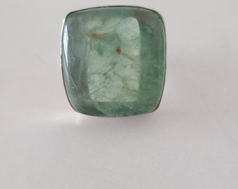 Vintage Aqua green stone sterling silver ring- marked
