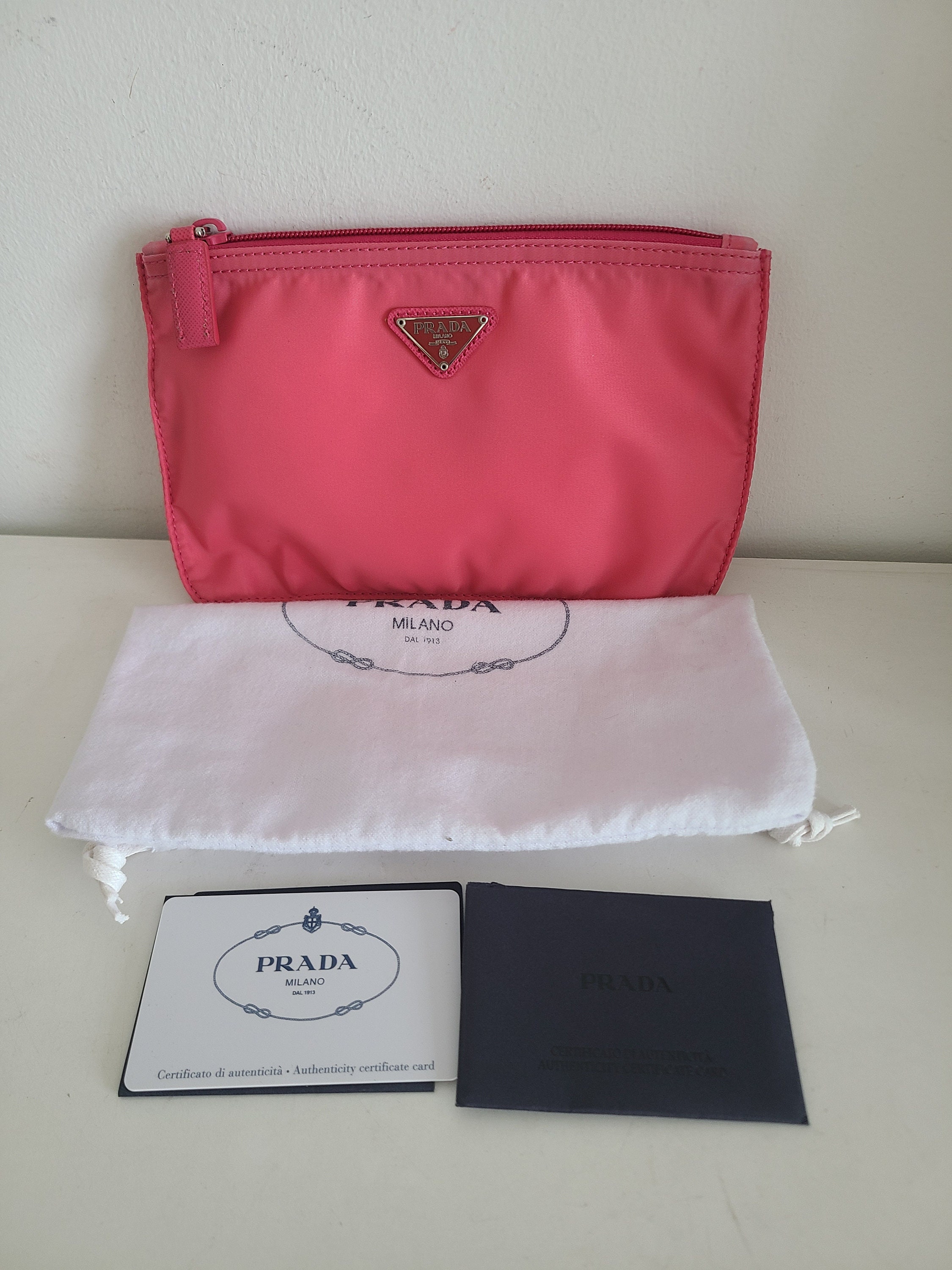 Prada neon-pink large nylon clutch large