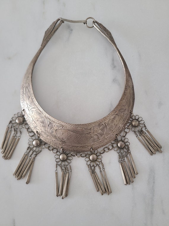 Vintage Rare Old Tibetan Local Silver Choker Neckl