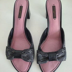 Louis Vuitton leather monogram pattern mule sandals with ribbon 36
