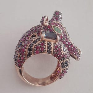 Rare vintage handmade customized giraffe stone silver statement ring.
