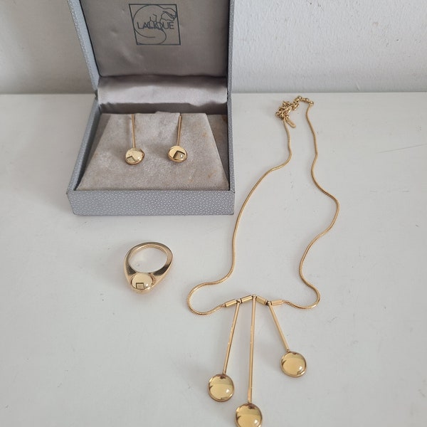 Vintage Rare Lalique three piece necklace ring earring jewelry set