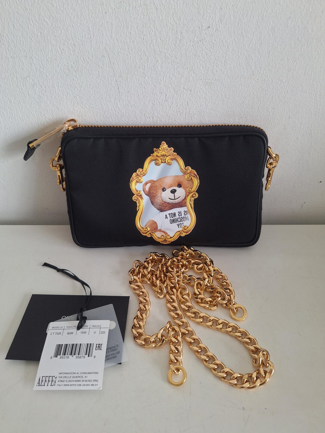 MOSCHINO COUTURE Black tote Bag, Gold Moschino Logo, Zip Top