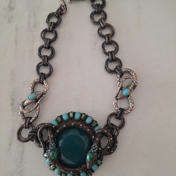 Super Rare Vintage Lanvin Large Turquoise Serpent Statement Necklace.