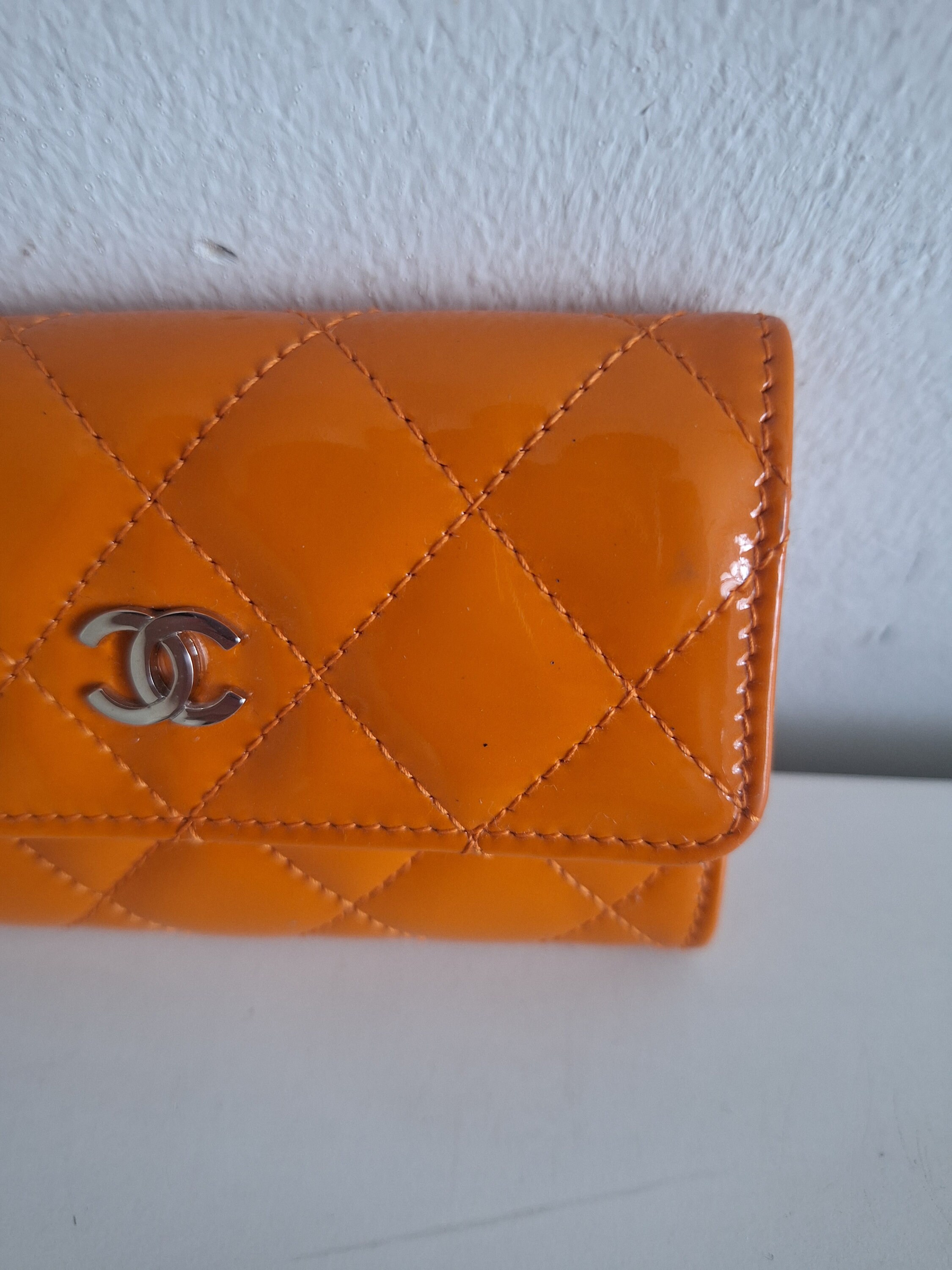 Chanel Orange Patent Leather Card Wallet - Etsy