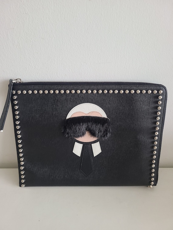Vintage Fendi X Karl Lagerfeld Leather Clutch Etsy