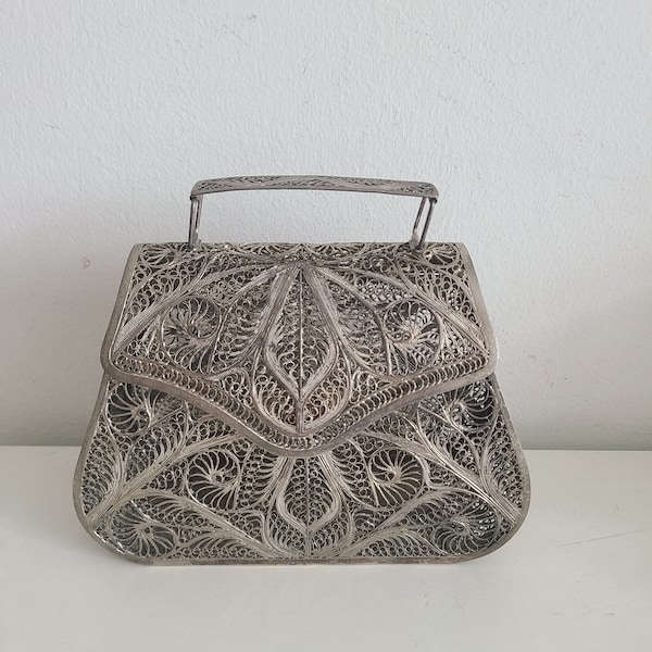 Vintage handmade silver handbag