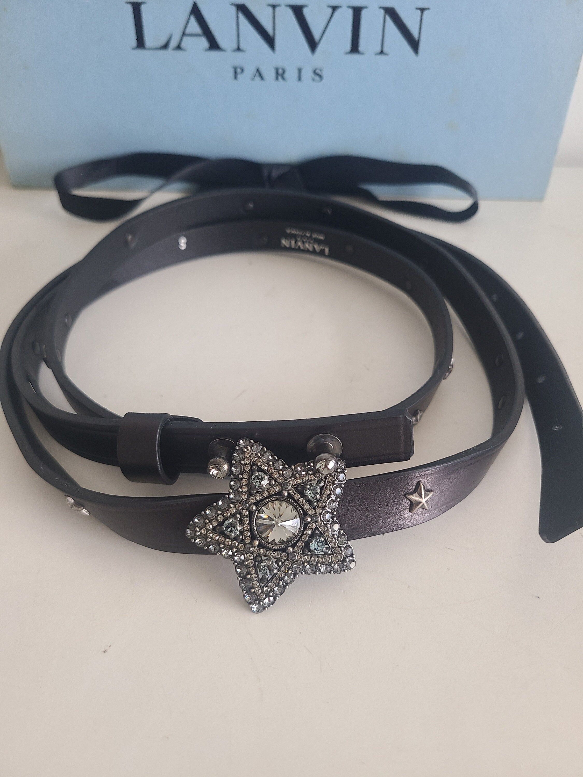 Vintage Rare Lanvin Star Crystal Leather Belt Etsy