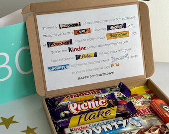 30th 40th 50th 60th 70th Birthday Chocolate Treat Box/ Personalised Card