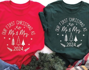Our First Christmas As Mr And Mrs, Christmas Pajamas, Matching Christmas Shirts, Mr and Mrs Couple Tshirt, Merry Christmas tees, Holiday Tee