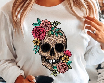 Day Of The Dead Sweatshirt, Floral Sugar Skull Sweater, Sugar Skull Flower Crown, Fall sweater, Halloween Sweatshirt, Crewncek Costume