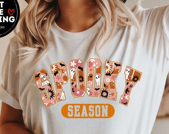 Floral Spooky Season Shirts, Vintage Halloween Crewneck,  Retro Halloween Tshirt, Spooky Season Shirt, Pumpkin Spice Latte, Halloween tshirt