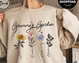 Custom Grandma's Garden Sweatshirt, Personalized Nanny Crewneck, Custom Kids Names Grandma Shirt, Grandkids Names sweater, Floral Mimi Shirt