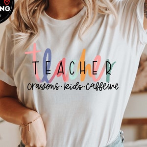 Preschool Teacher Shirt, Funny Teacher Shirt, Teacher Shirt, Kindergarten Shirt, Teacher Life shirt, Gift For Teacher, Crayon Kids Caffeine