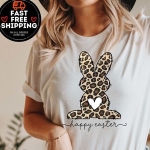 Leopard Bunny Tshirt, Happy Easter Shirt, Easter Kids Shirt, Woman Easter tee, Bunny Shirt For Woman, Cute Easter Bunny, leopard bunny