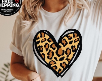 Leopard Heart shirt, Leopard Print Valentines Day Shirt, Trendy Leopard T-shirt, Cute Valentine Shirt, Valentines Day Gift, Mother's Day tee