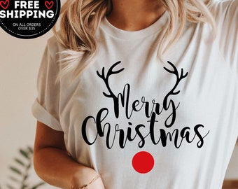 Merry Christmas Deer Shirt, Merry Christmas Reindeer Shirt, Womens Christmas Shirt, Christmas Crewneck, Xmas Holiday Gift, Christmas Shirt