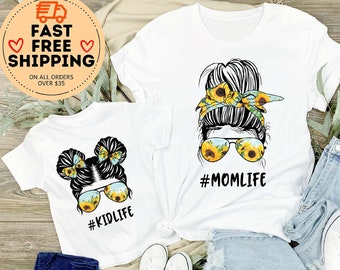 Sunflower Mama Mini shirt, Mom Life Shirt, Kid Life Shirt Matching Mommy and Me Shirt, Mommy and Me Outfits, Mom and Daughter Shirt