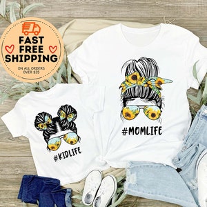 Sunflower Mama Mini shirt, Mom Life Shirt, Kid Life Shirt Matching Mommy and Me Shirt, Mommy and Me Outfits, Mom and Daughter Shirt