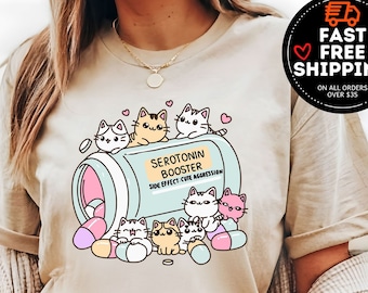 Serotonin Booster Shirt, Cat Lovers Shirt, Gift for Cat Mom, Motivational Shirt, Cat Mama Shirt, Therapist Shirt, Depression Shirt, Cat Tee