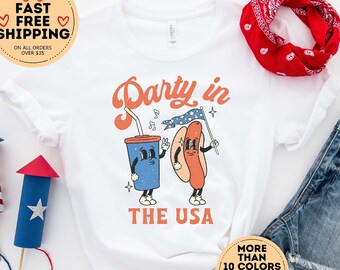 Party in the USA Shirt, Fourth Of July Shirt, 4th Of July Tee, American Shirt, Patriotic Toddler Shirt, American Flag Shirt, Hot Dog Shirt
