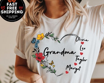 Custom Grandma Shirt, Personalized Mama Shirt, Mothers Day Gift for Grandma, Mimi Shirt, Nana Shirt With Grandkids Name, Grandma Heart Shirt