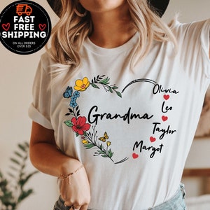 Custom Grandma Shirt, Personalized Mama Shirt, Mothers Day Gift for Grandma, Mimi Shirt, Nana Shirt With Grandkids Name, Grandma Heart Shirt